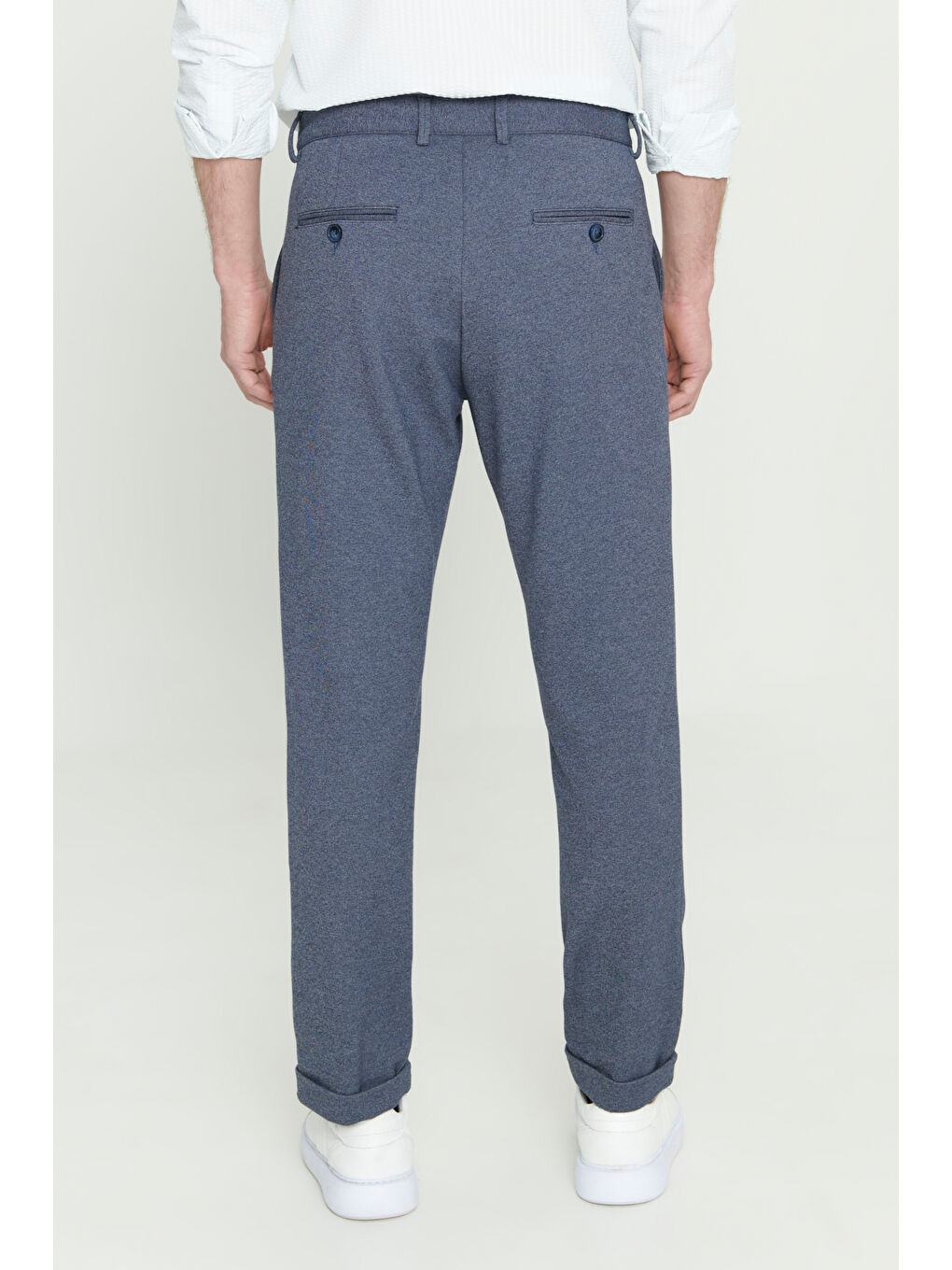 Erkek Lacivert Slim Fit Dar Kesim Beli Bağlamalı Esnek Pantolon-5