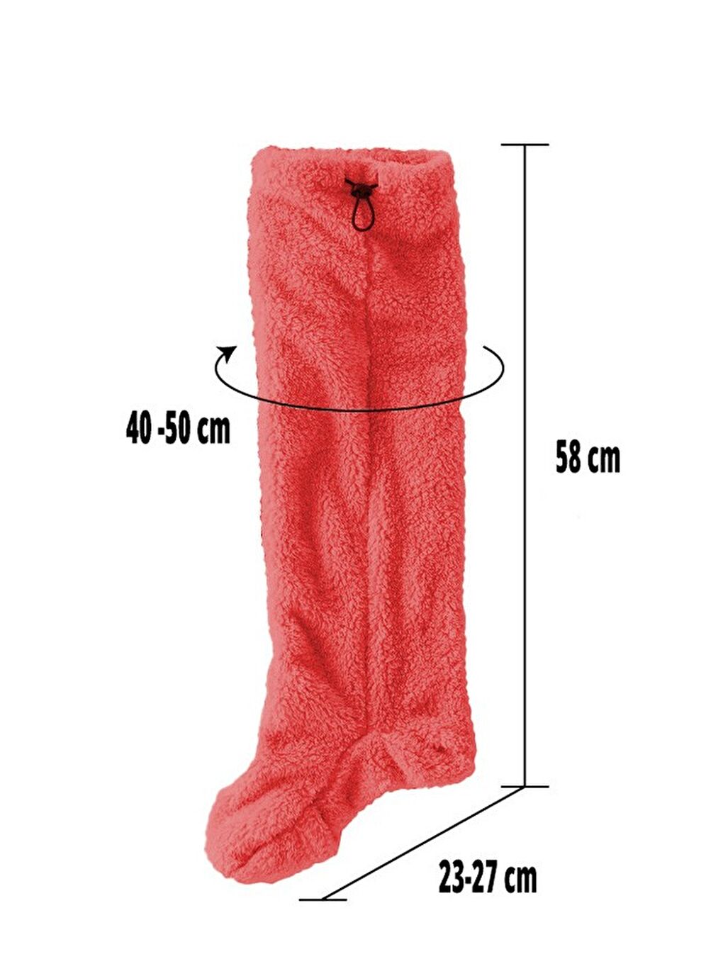 Kırmızı Wellsoft Pelüş Diz Üstü Ev Çorabı Uzun Çorap-2