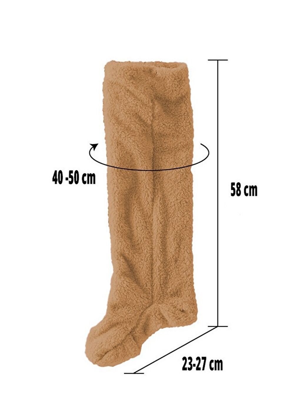 Bej Wellsoft Pelüş Diz Üstü Ev Çorabı Uzun Çorap-2