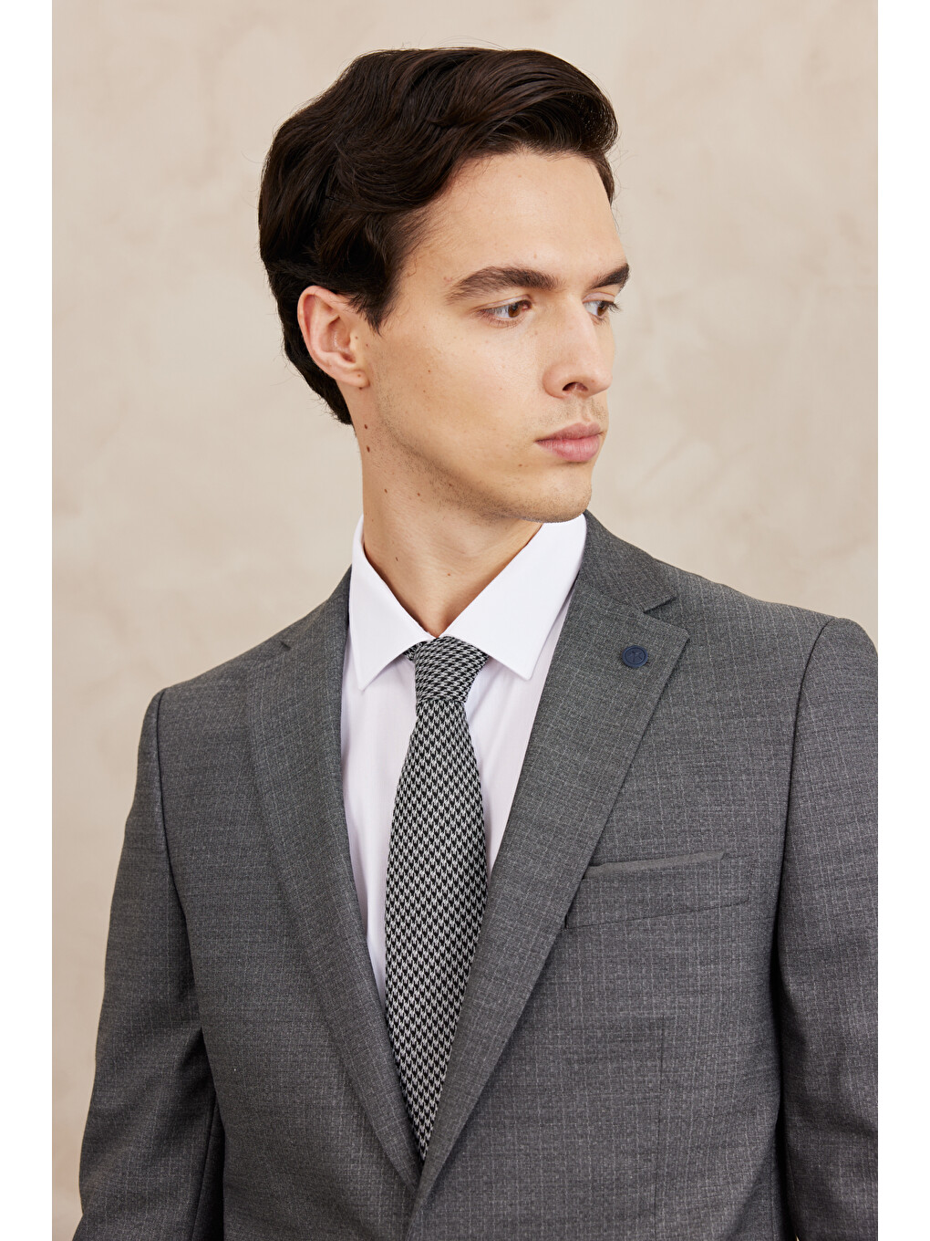 Erkek Gri Slim Fit Dar Kesim Mono Yaka Çizgili Takım Elbise-1