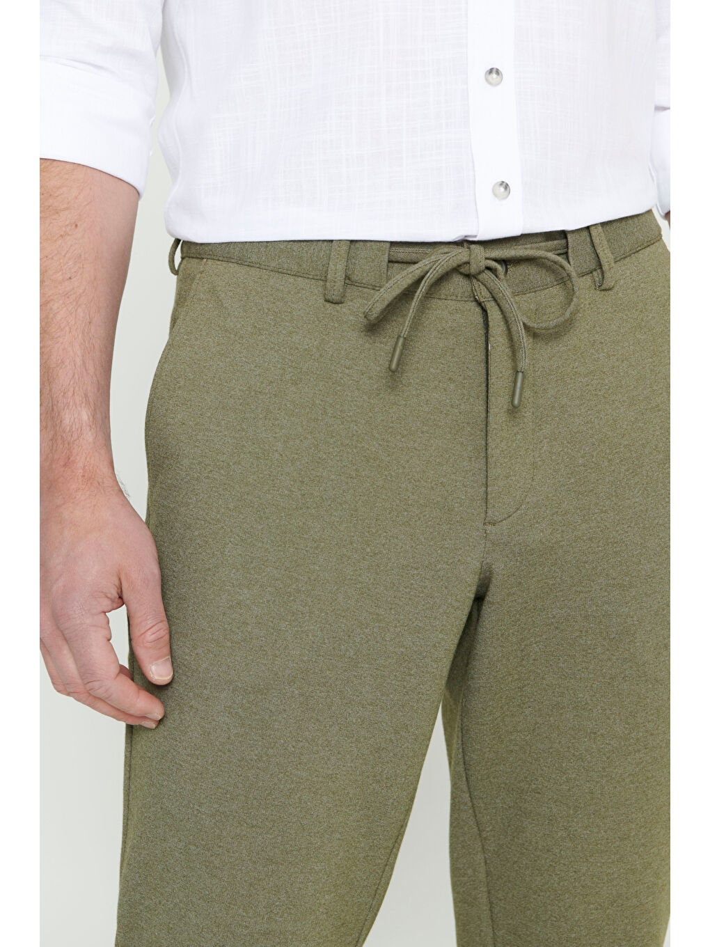 Erkek Haki Slim Fit Dar Kesim Beli Bağlamalı Esnek Pantolon-3