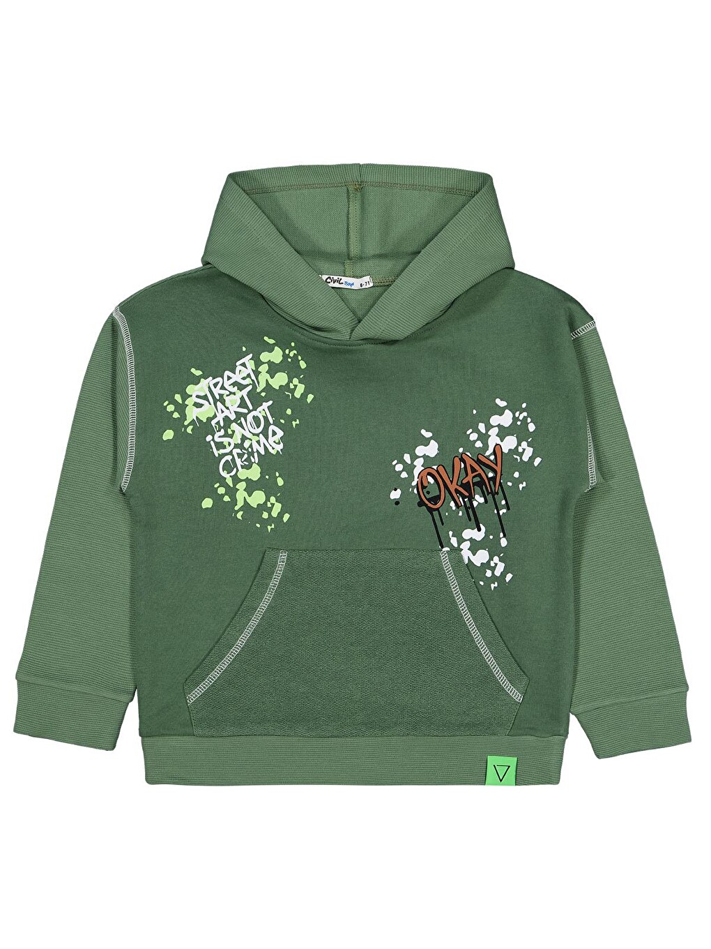 Boys Okay Baskılı 6-9 Yaş Sweatshirt - Yeşil
