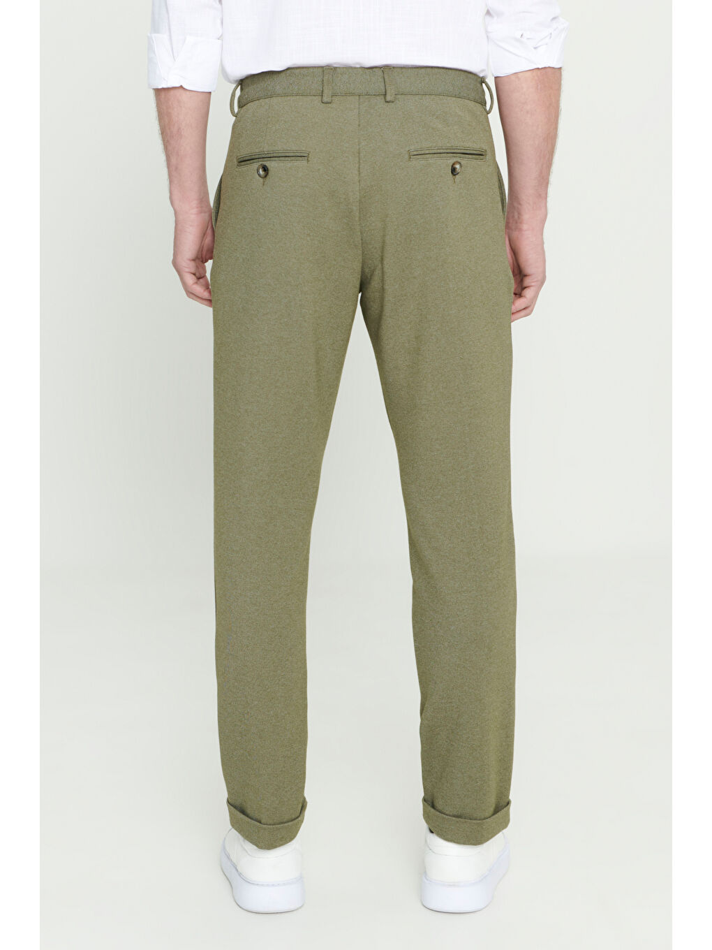 Erkek Haki Slim Fit Dar Kesim Beli Bağlamalı Esnek Pantolon-4