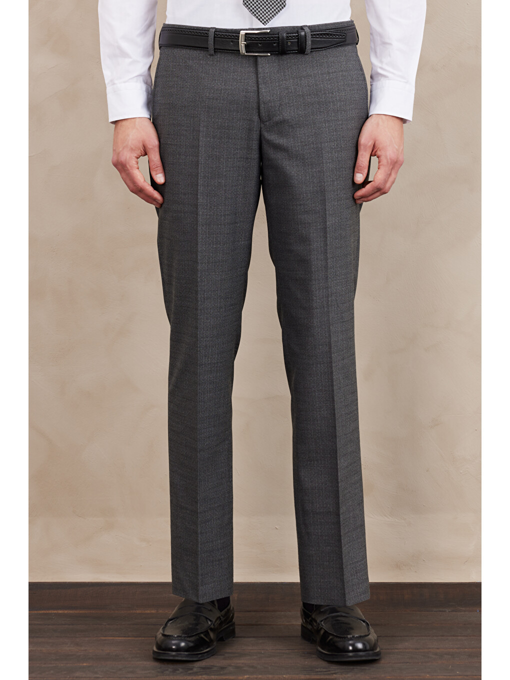 Erkek Gri Slim Fit Dar Kesim Mono Yaka Çizgili Takım Elbise-3