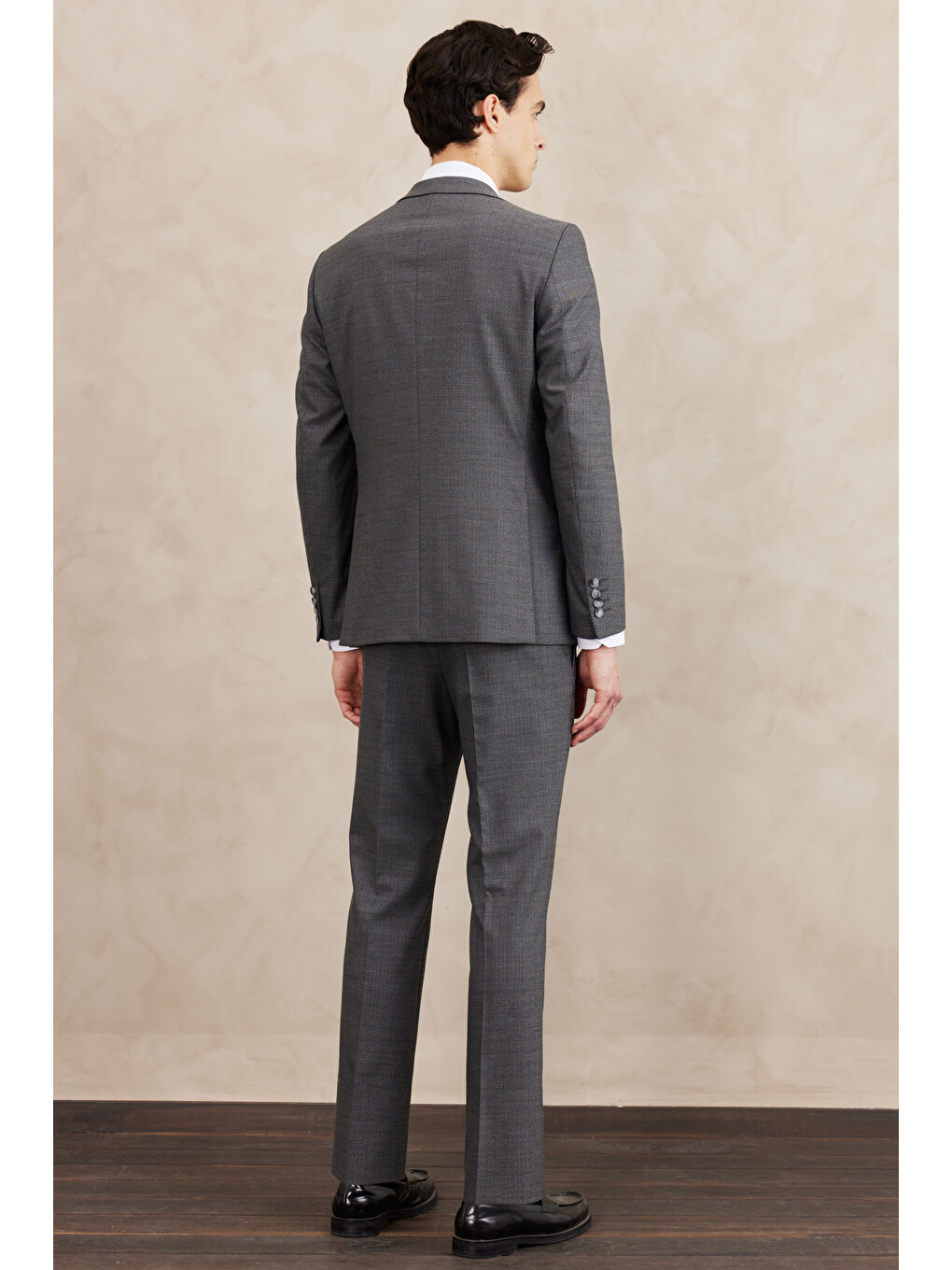 Erkek Gri Slim Fit Dar Kesim Mono Yaka Çizgili Takım Elbise-4