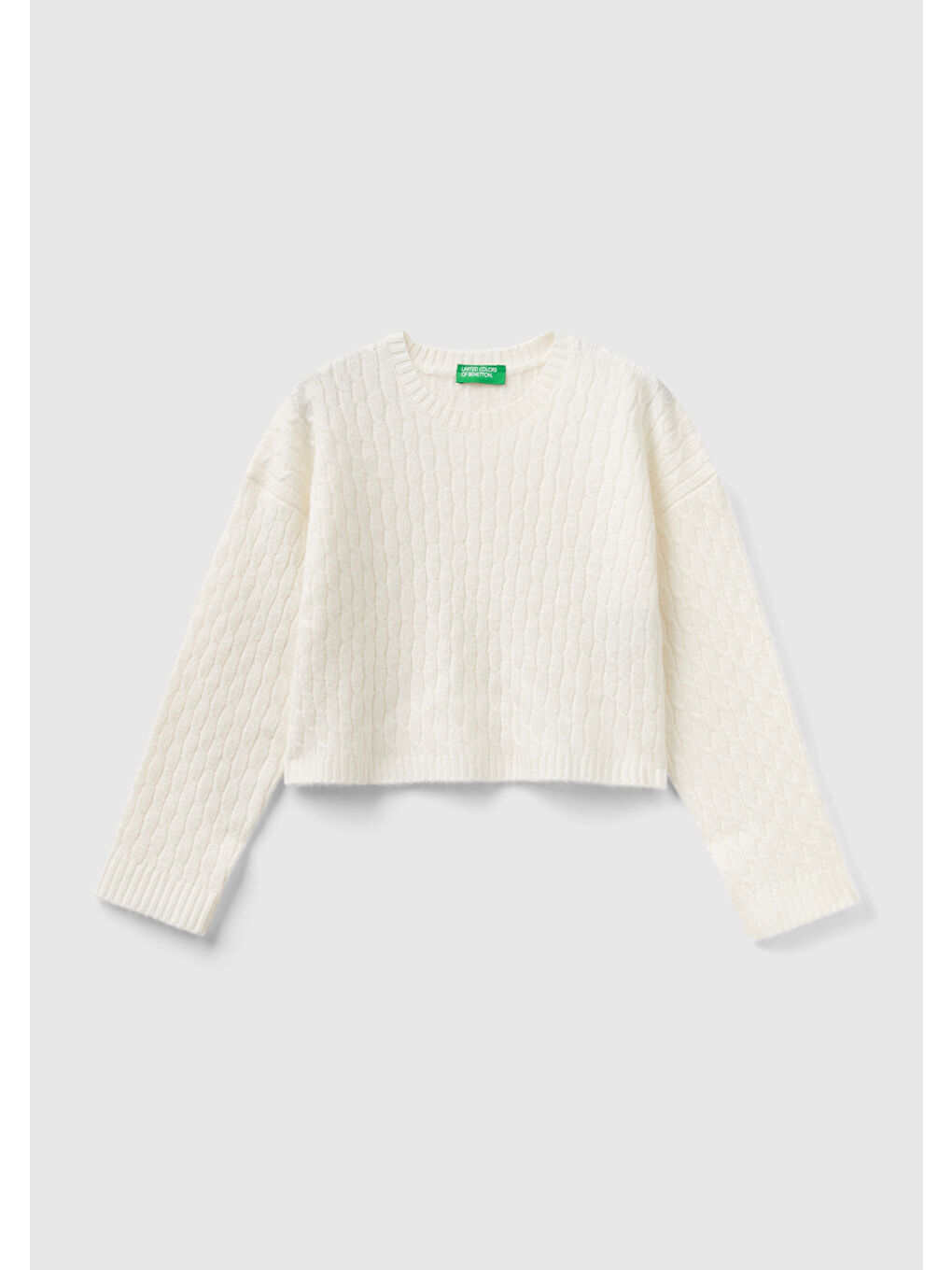 Ekru Kız Çocuk Krem Nakış İşlemeli Crop Kazak