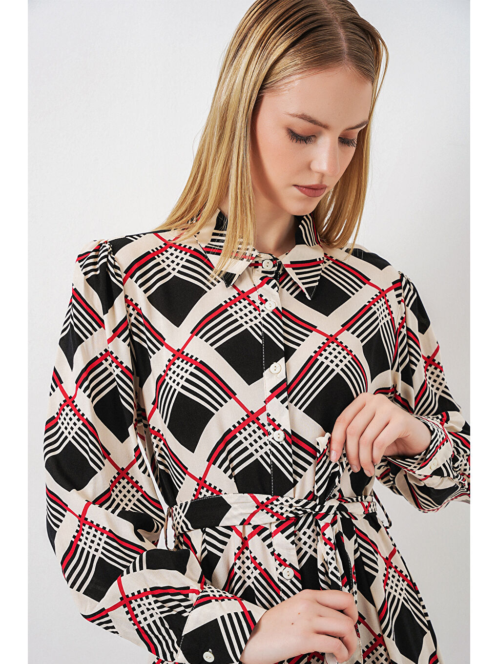 Kadın Boydan Düğmeli Uzun Tesettür Elbise 2588 - Siyah - Bej-1