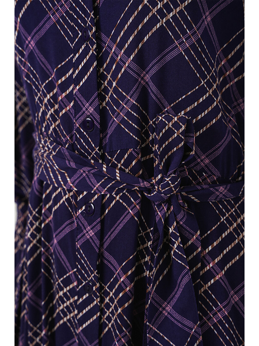 Kadın Boydan Düğmeli Uzun Tesettür Elbise 2588 - Mor-4