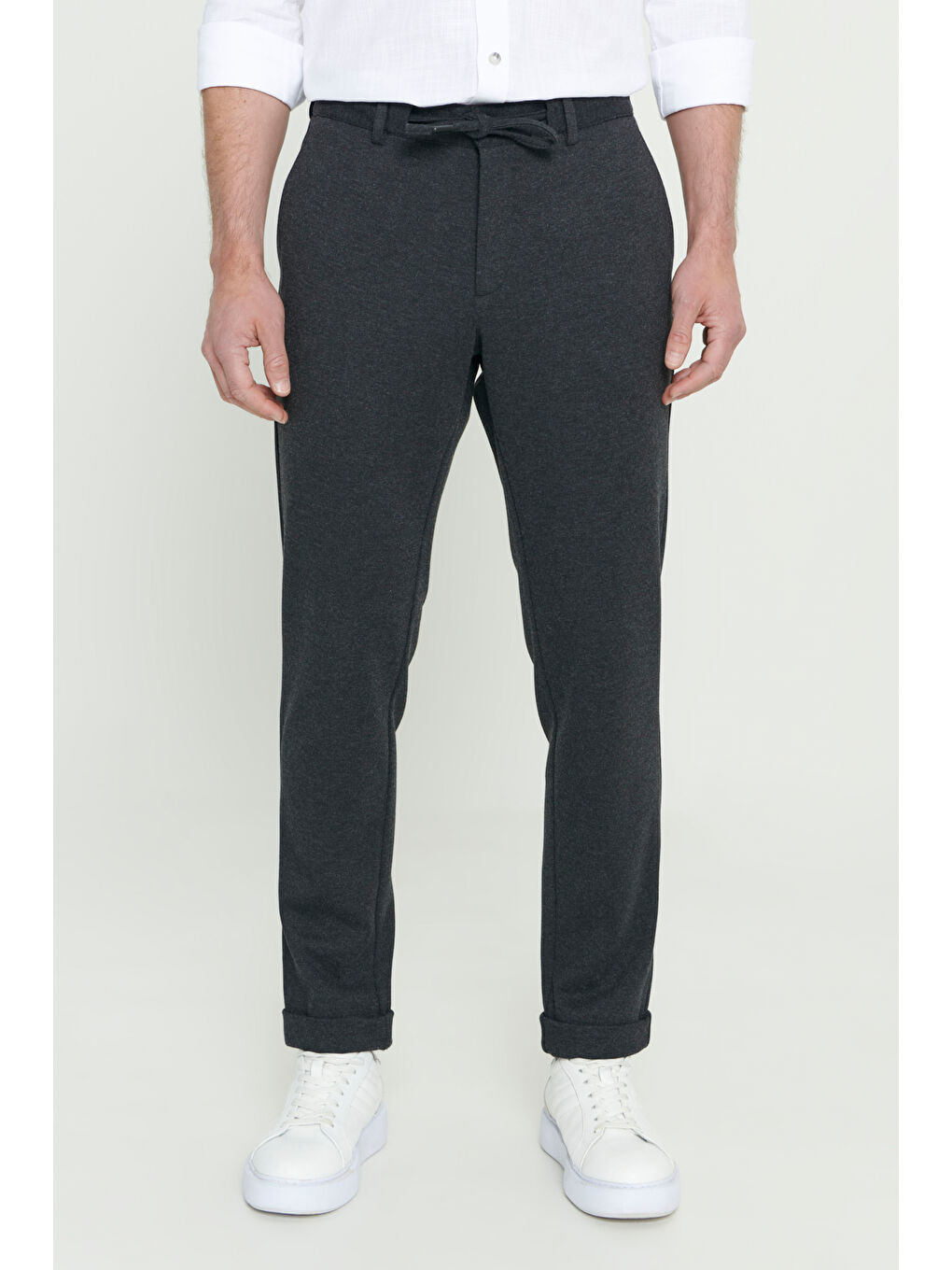 Erkek Antrasit Slim Fit Dar Kesim Beli Bağlamalı Esnek Pantolon