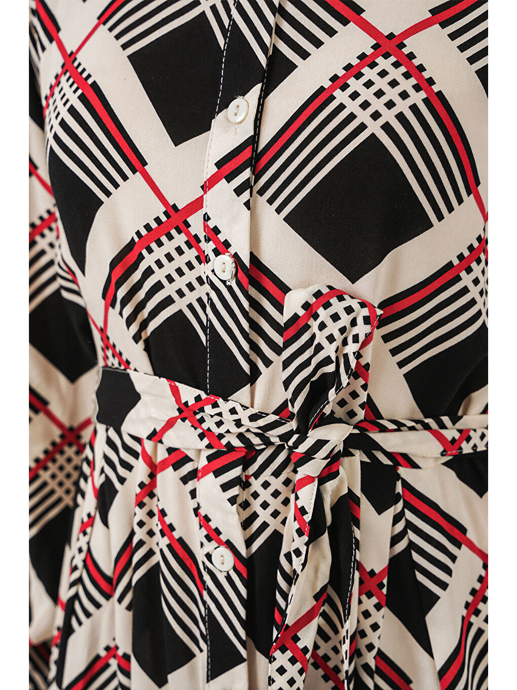 Kadın Boydan Düğmeli Uzun Tesettür Elbise 2588 - Siyah - Bej-4