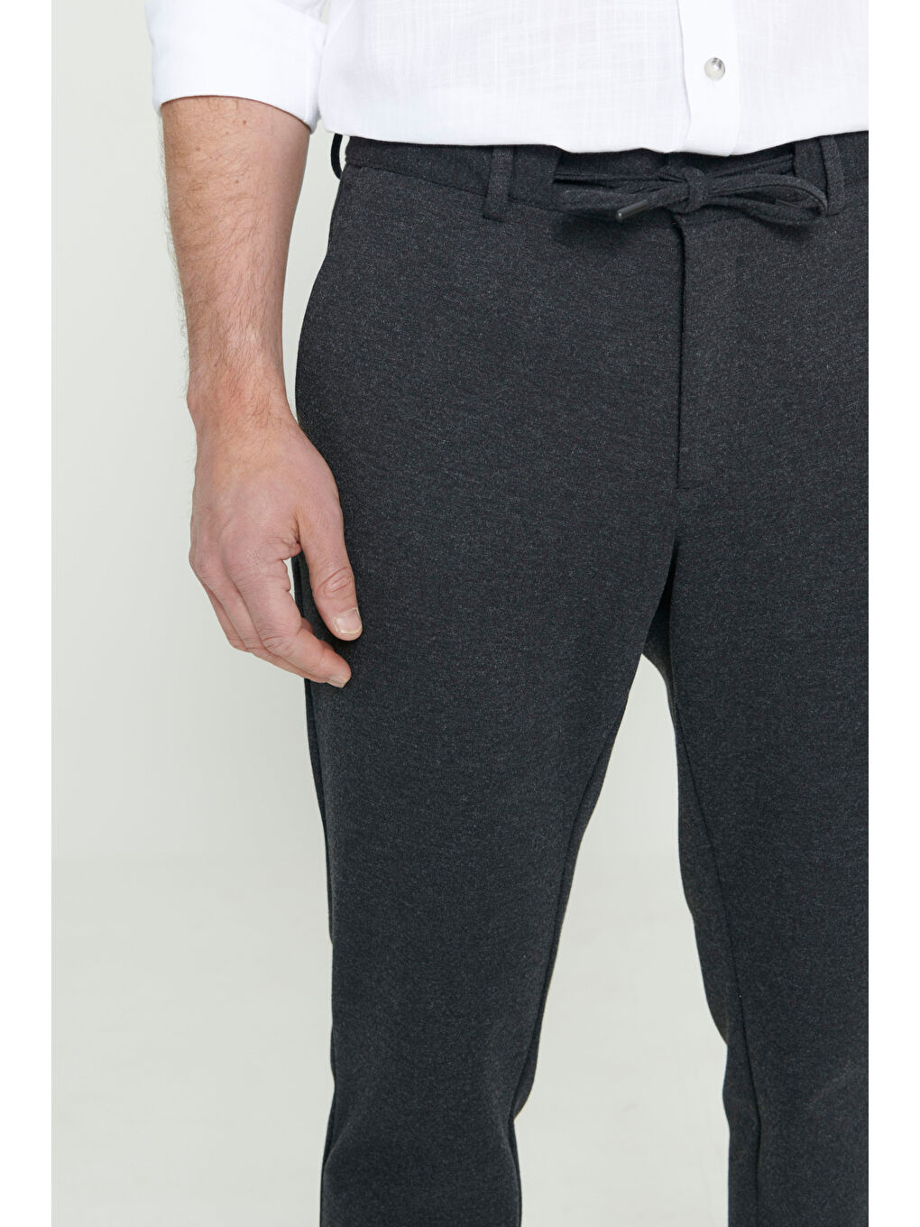 Erkek Antrasit Slim Fit Dar Kesim Beli Bağlamalı Esnek Pantolon-4