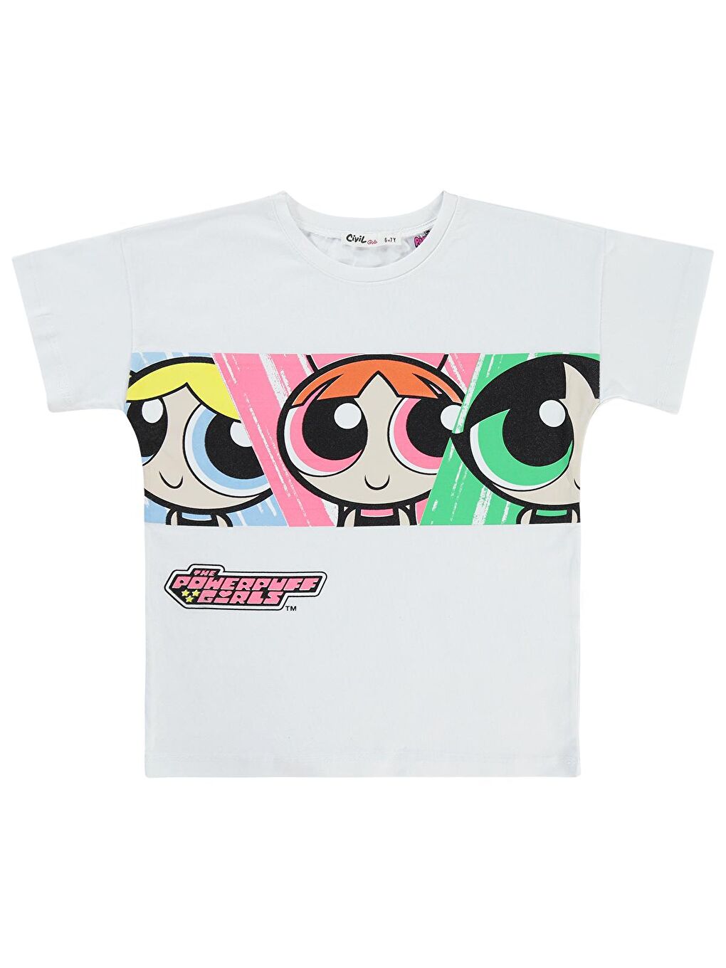 Civil Beyaz Powerpuff Girls Kız Çocuk Tişört 6-9 Yaş Beyaz