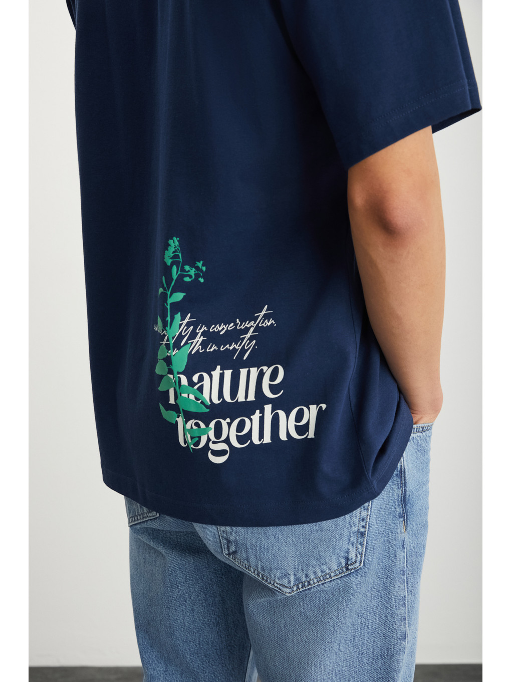 Roklen Erkek %100 Pamuk Bisiklet Yaka Baskılı Lacivert T-shirt-1