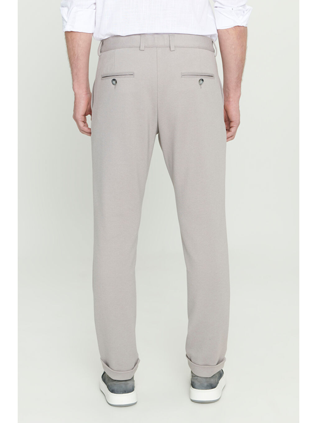 Erkek Açık Gri Slim Fit Dar Kesim Beli Bağlamalı Esnek Pantolon-4