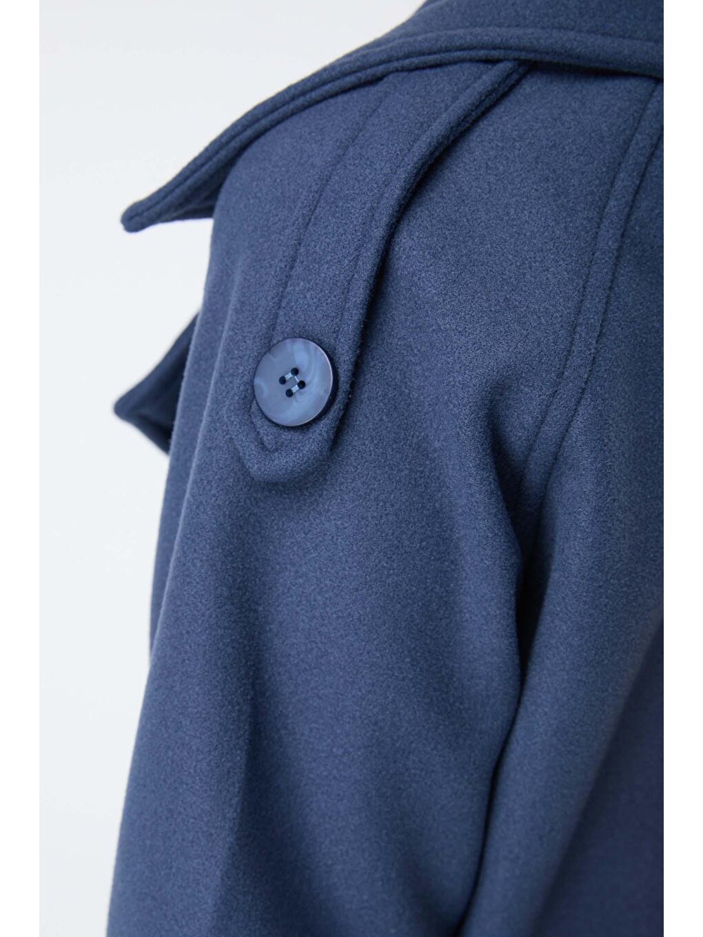 Gömlek Yaka Kadın Lacivert Kaşe Kaban - 23443-5