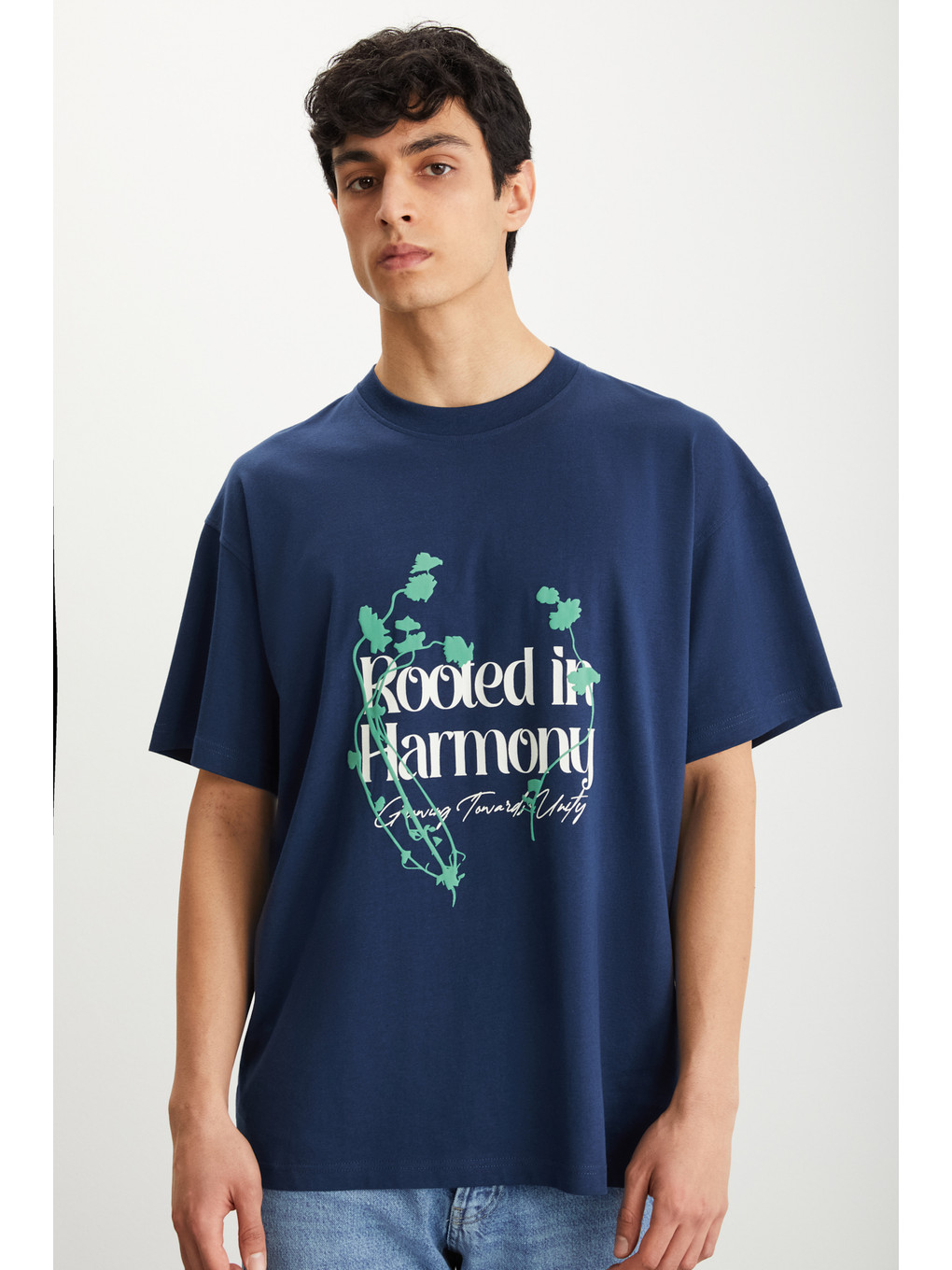 Roklen Erkek %100 Pamuk Bisiklet Yaka Baskılı Lacivert T-shirt-4