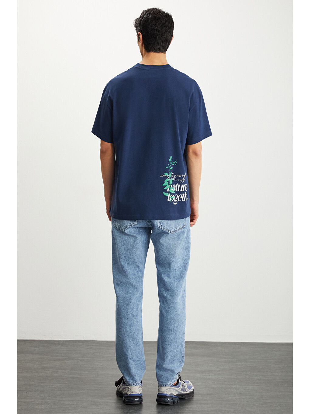 Roklen Erkek %100 Pamuk Bisiklet Yaka Baskılı Lacivert T-shirt-5