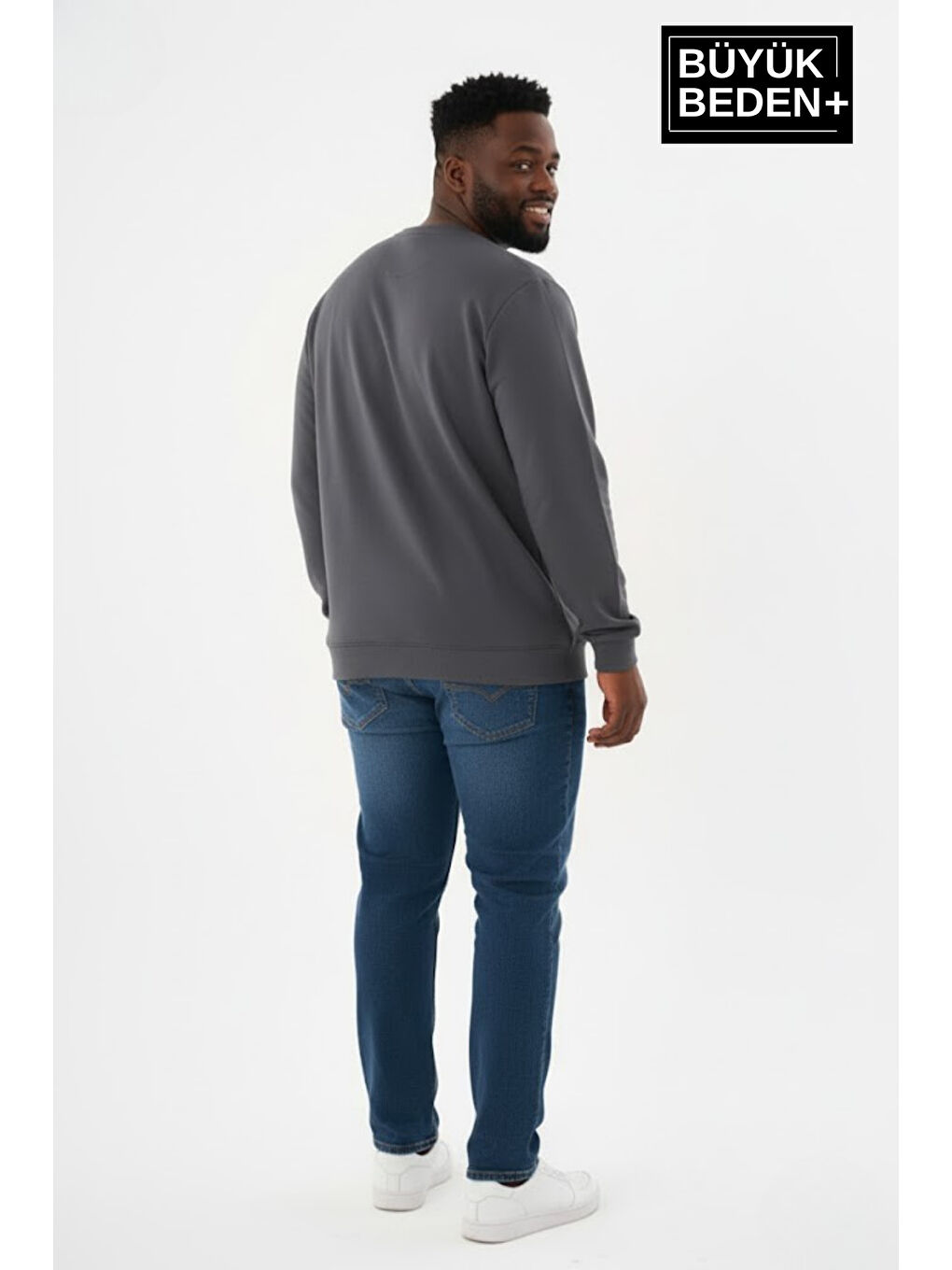 Gri Erkek Büyük Beden NY Newyork Baskılı Bisiklet Yaka ince Sweatshirt SPR26BSW956-15-2