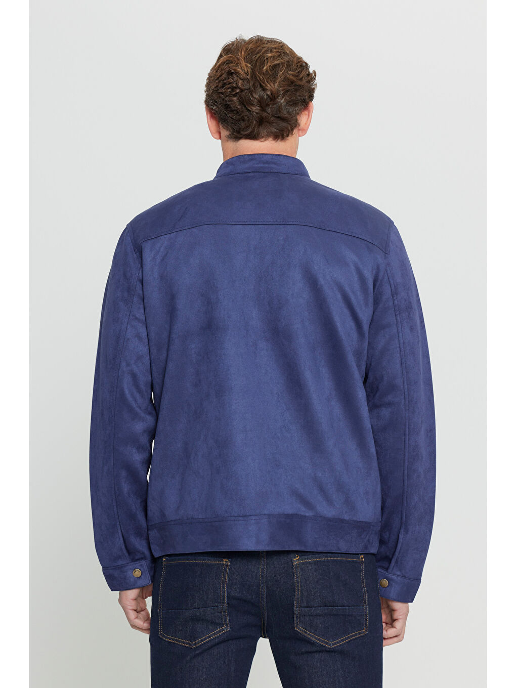 Erkek Lacivert Standart Fit Normal Kesim Dik Yaka Yağlı Görünümlü Mont-6