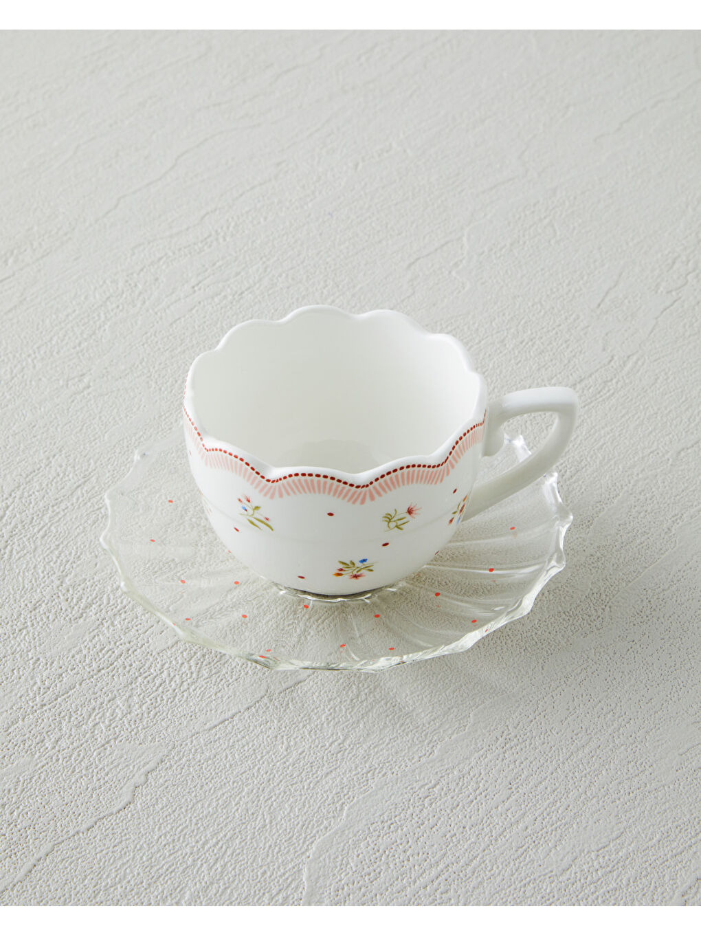 Daisy Days New Bone China 4 Parça 2 Kişilik Cam Tabaklı Kahve Fincan Takımı 80 ml Pembe - Yeşil-2