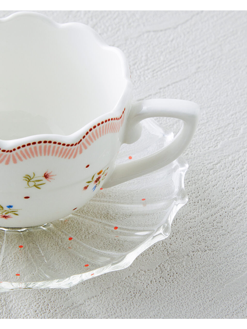 Daisy Days New Bone China 4 Parça 2 Kişilik Cam Tabaklı Kahve Fincan Takımı 80 ml Pembe - Yeşil-3