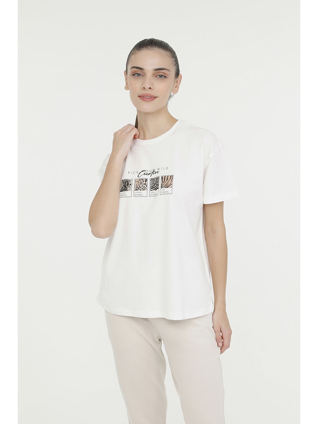 Kinetix Bej WL HESTIA  11MDK402 4FX Ekru Kadın Kısa Kol T-Shirt