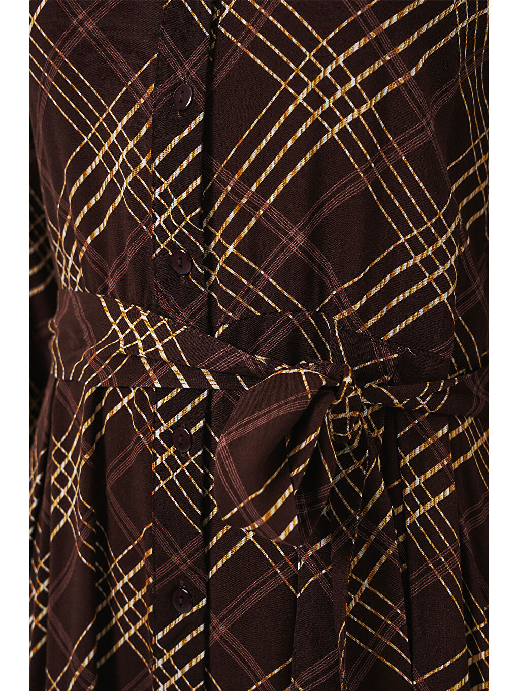 Kadın Boydan Düğmeli Uzun Tesettür Elbise 2588 - Kahverengi-4