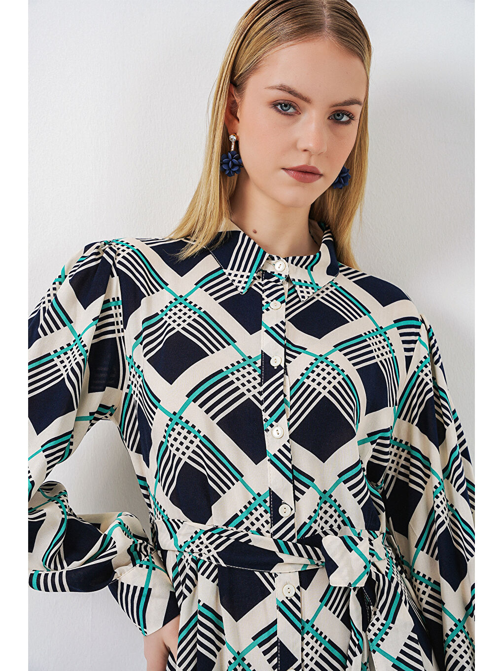 Kadın Boydan Düğmeli Uzun Tesettür Elbise 2588 - F.Lacivert-1