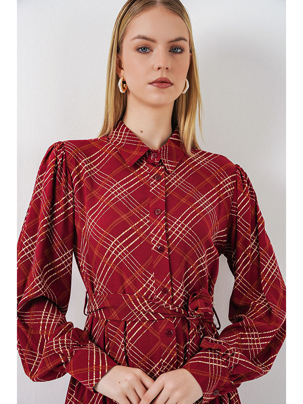 Kadın Boydan Düğmeli Uzun Tesettür Elbise 2588 - Bordo-1