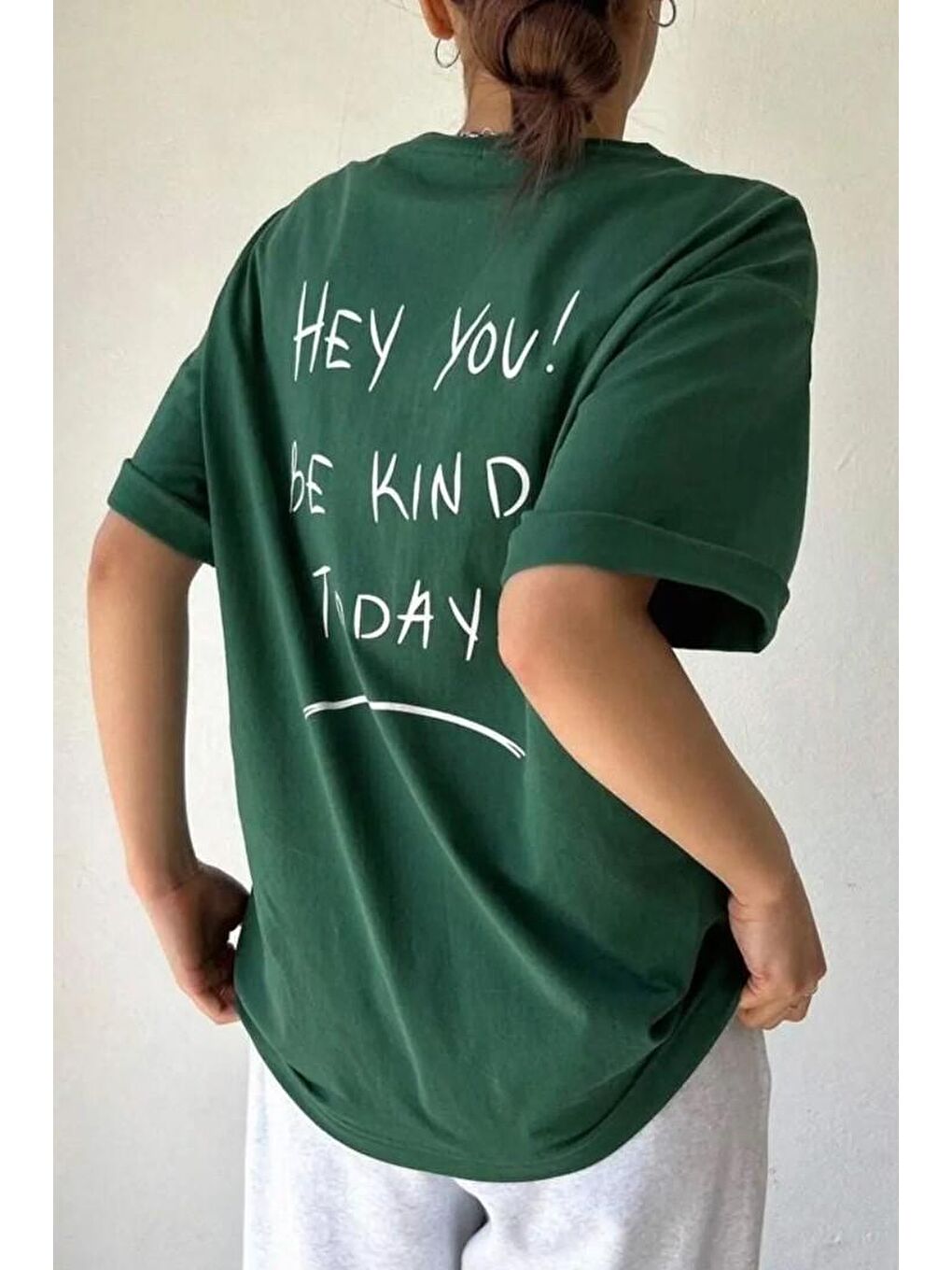 uyguntarz Yeşil Unisex Hey you Baskılı T-shirt - 1