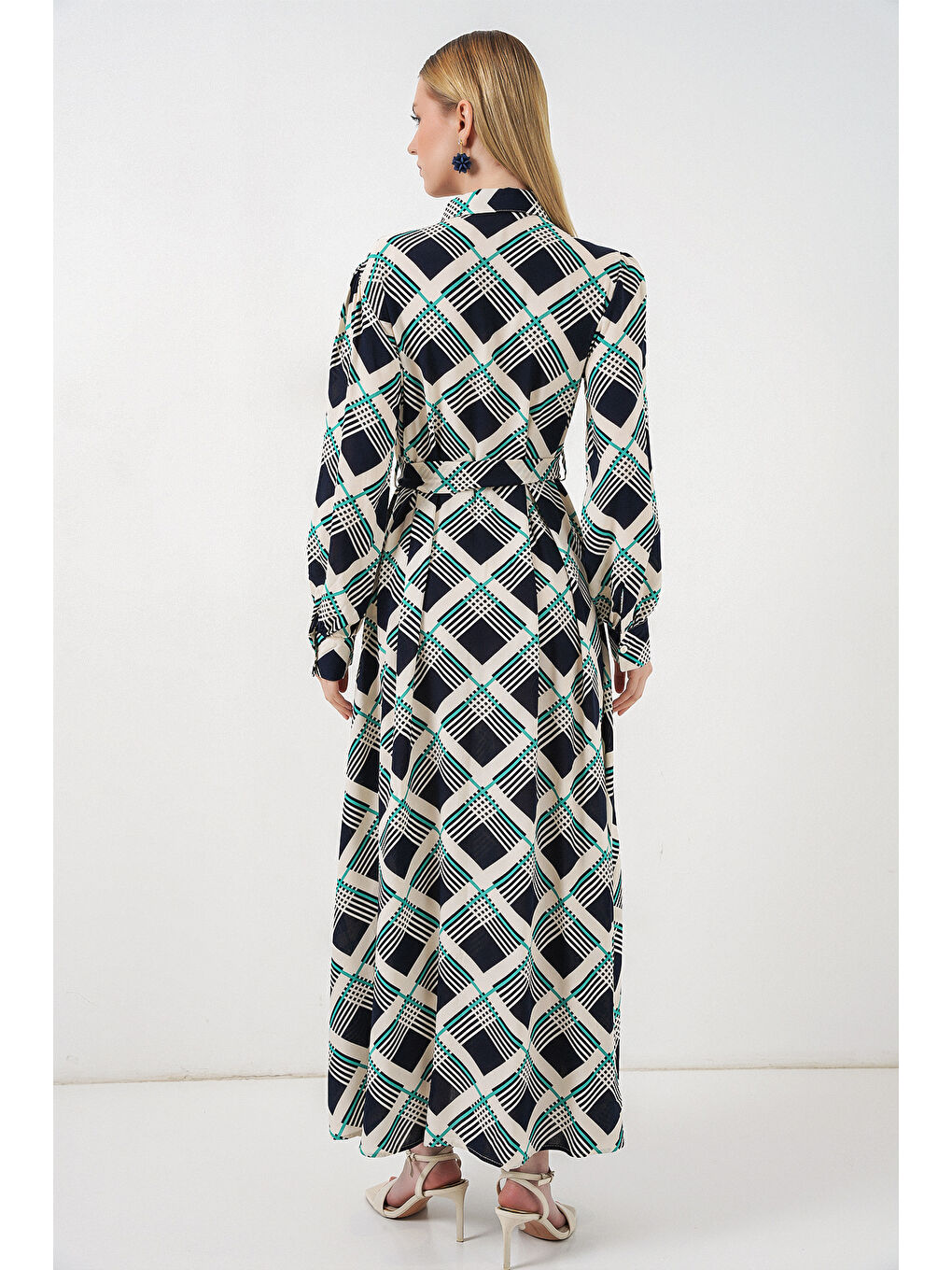 Kadın Boydan Düğmeli Uzun Tesettür Elbise 2588 - F.Lacivert-4