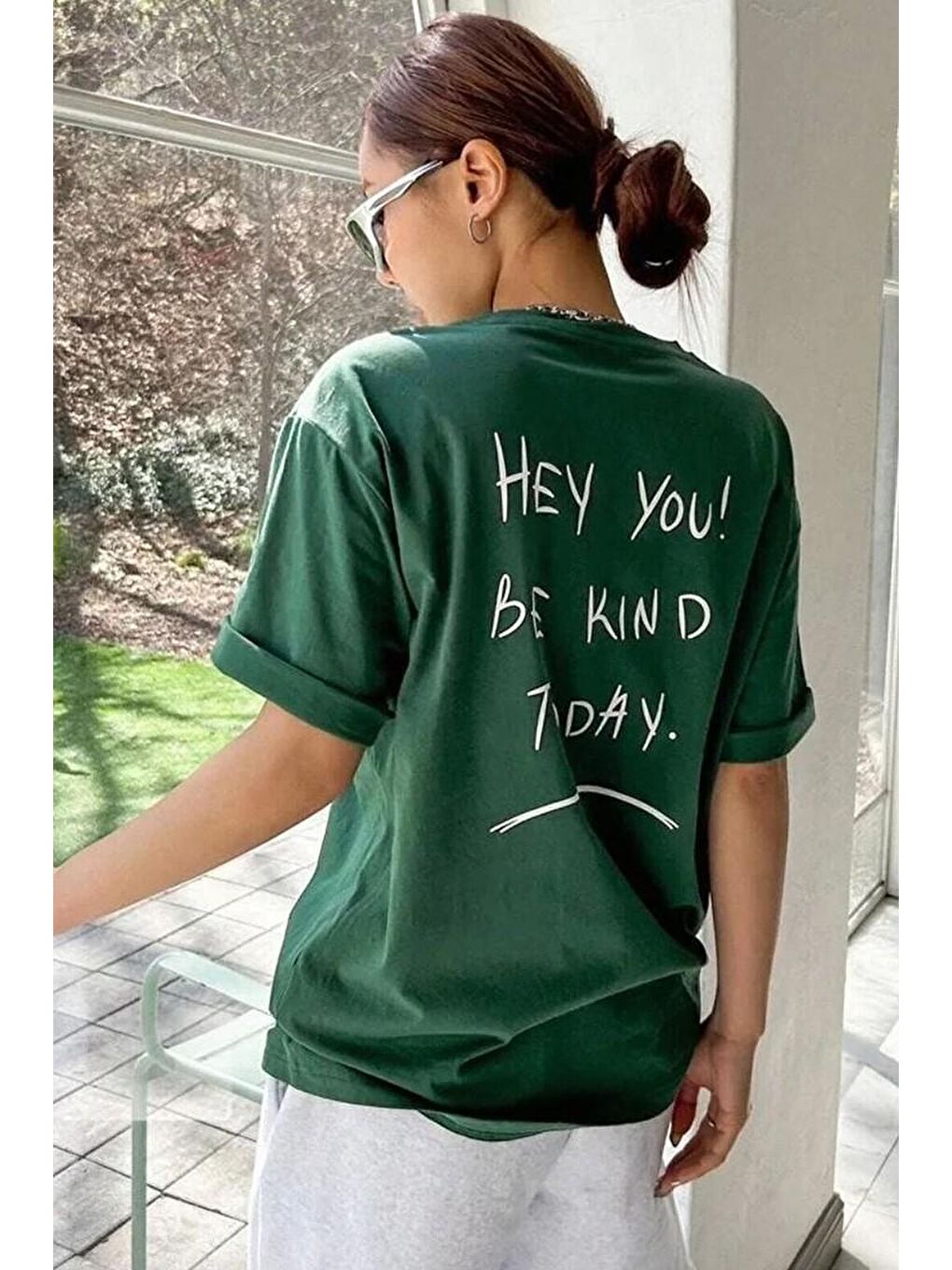 uyguntarz Yeşil Unisex Hey you Baskılı T-shirt - 2