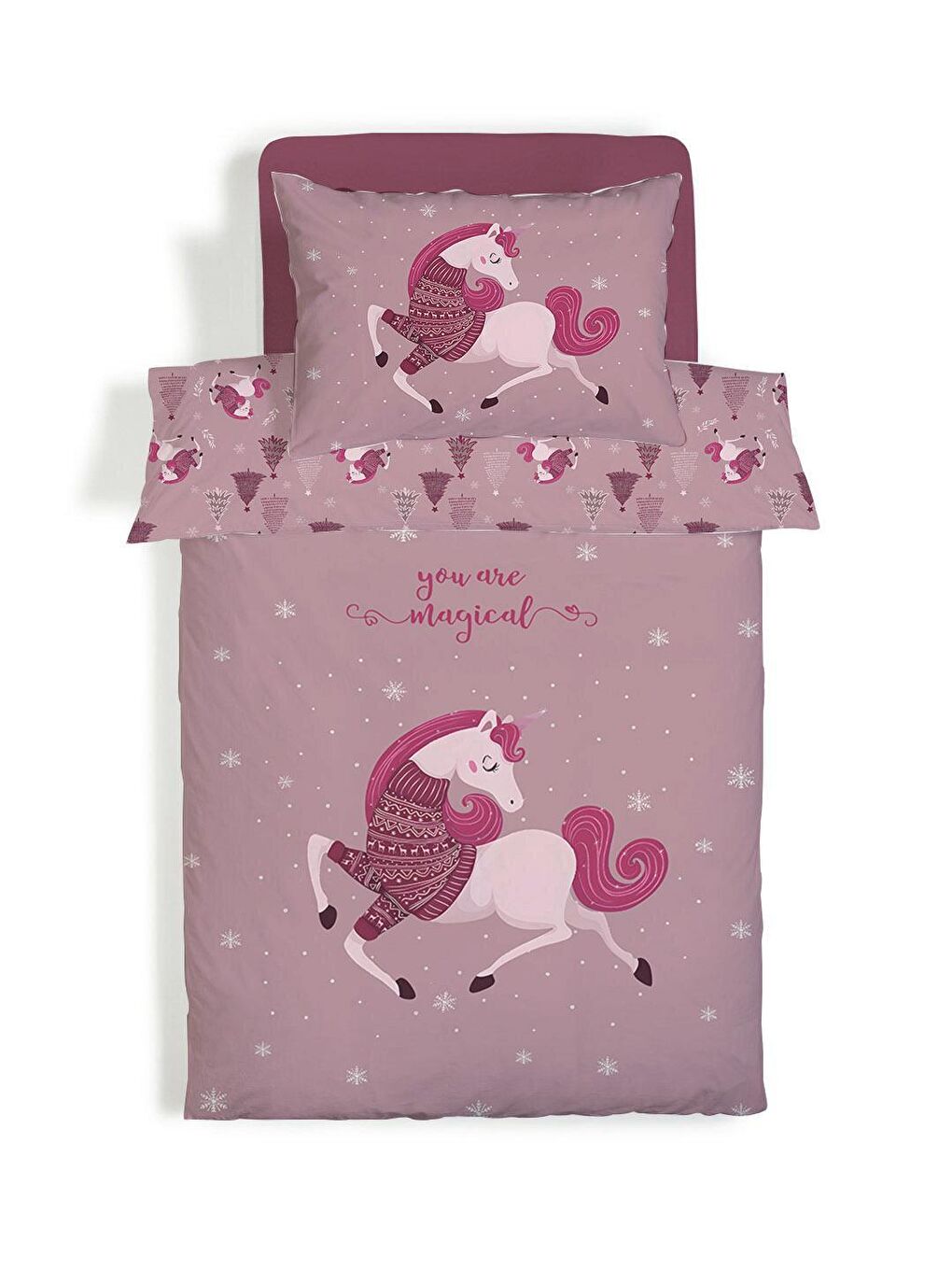 Desenli Çarşafsız 2'li Takım Baskılı Tek Kişilik Nevresim Takımı Pembe 160x220 cm-1