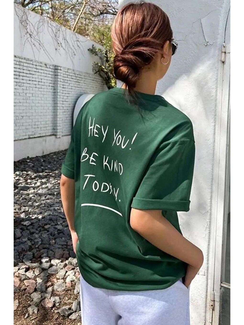 uyguntarz Yeşil Unisex Hey you Baskılı T-shirt - 3