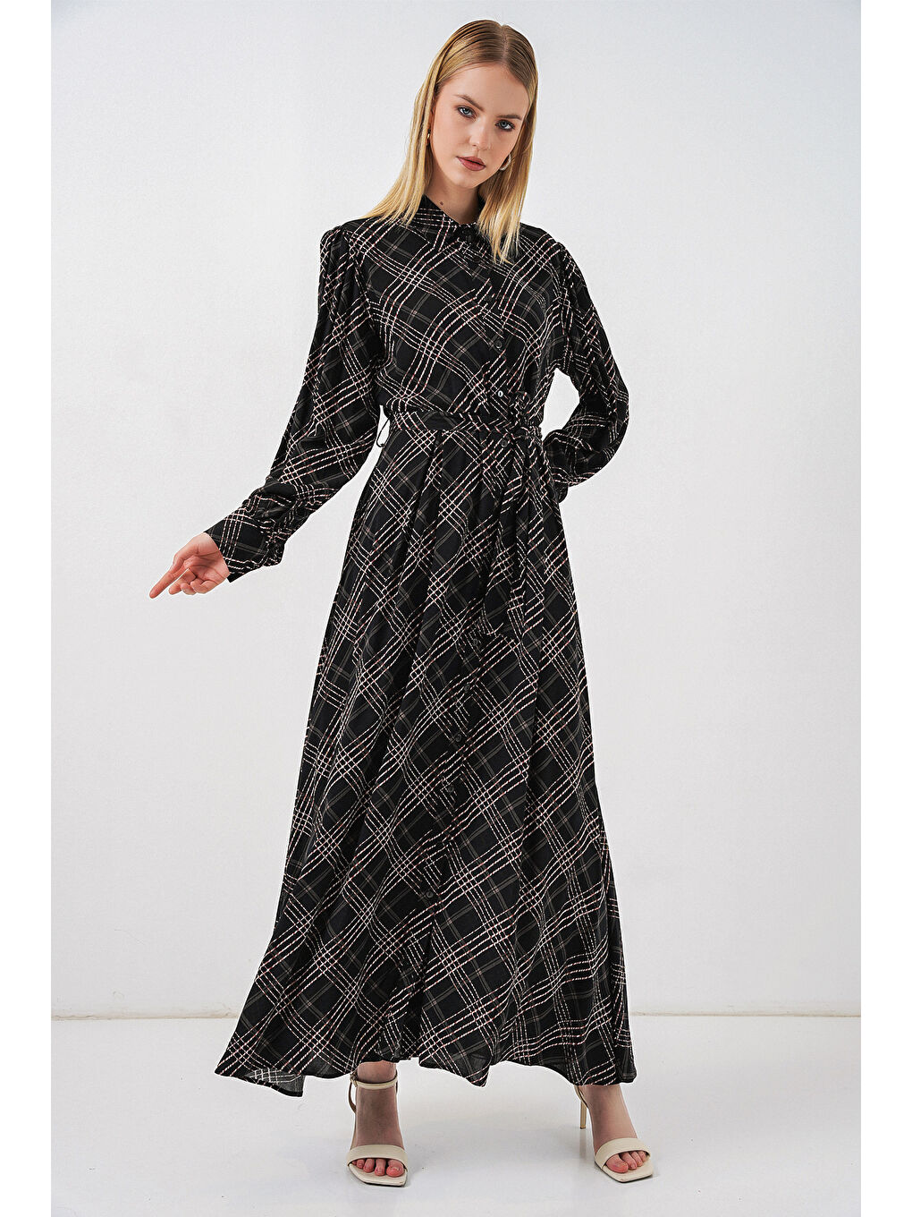 Kadın Boydan Düğmeli Uzun Tesettür Elbise 2588 - D. Siyah-2