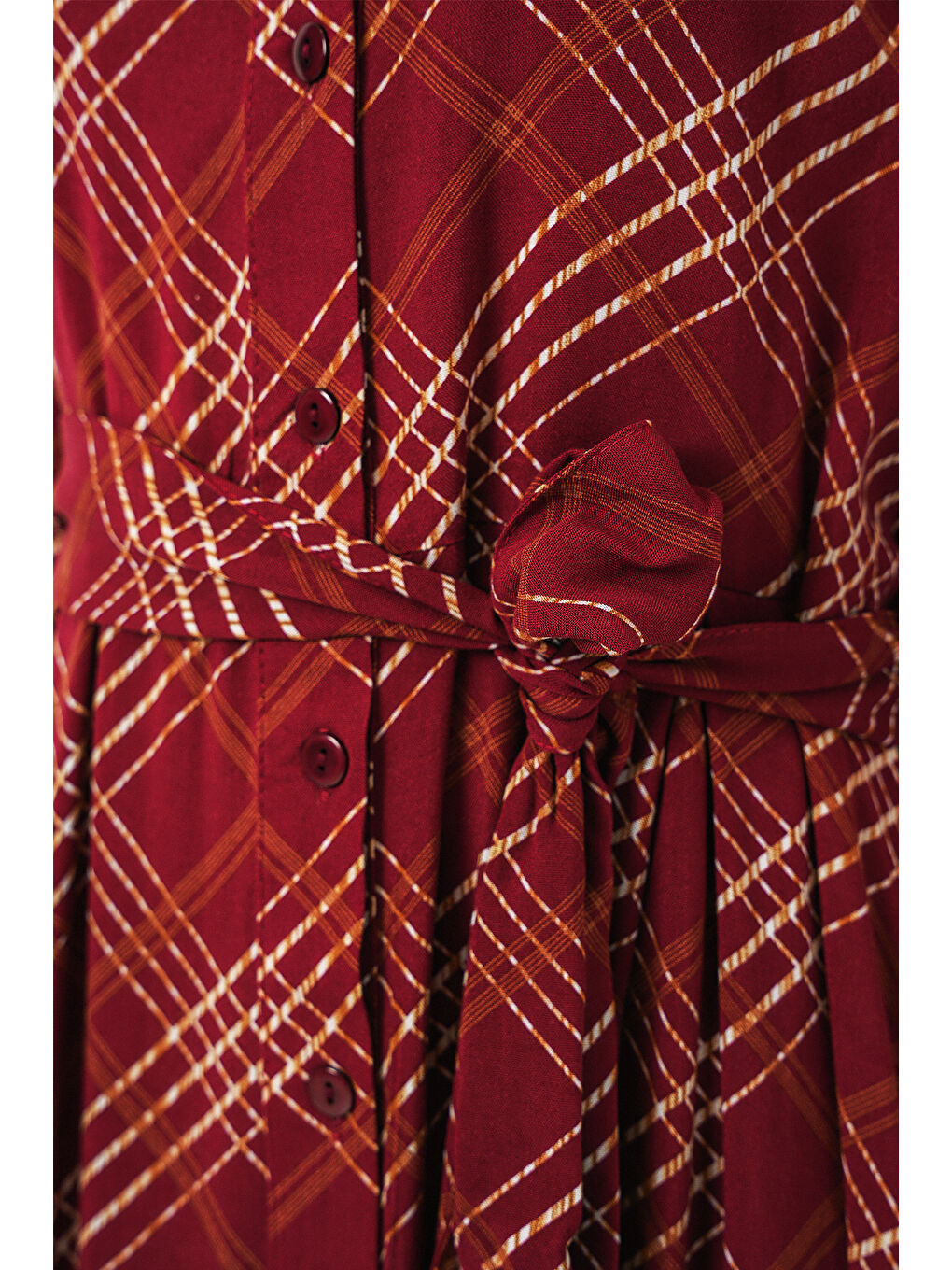 Kadın Boydan Düğmeli Uzun Tesettür Elbise 2588 - Bordo-4