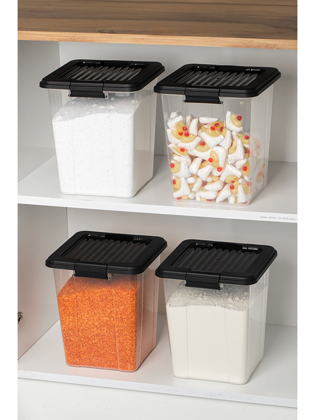 Siyah 4370 4lü Mega Boy Hava Geçirmez Deterjan Saklama Kabı Erzak Saklama Kabı Seti Gri 7,5lt-1