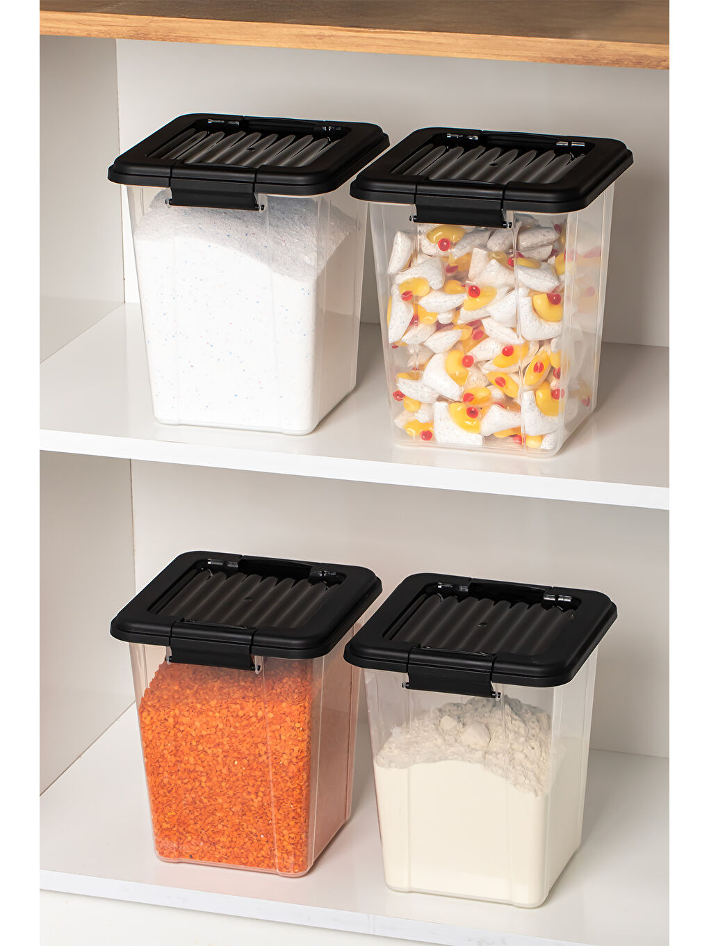 Siyah 4371 4lü Mega Boy Hava Geçirmez Deterjan Saklama Kabı Erzak Saklama Kabı Seti Gri 5lt-1