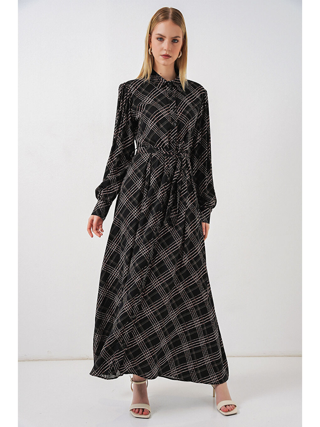 Kadın Boydan Düğmeli Uzun Tesettür Elbise 2588 - D. Siyah-3