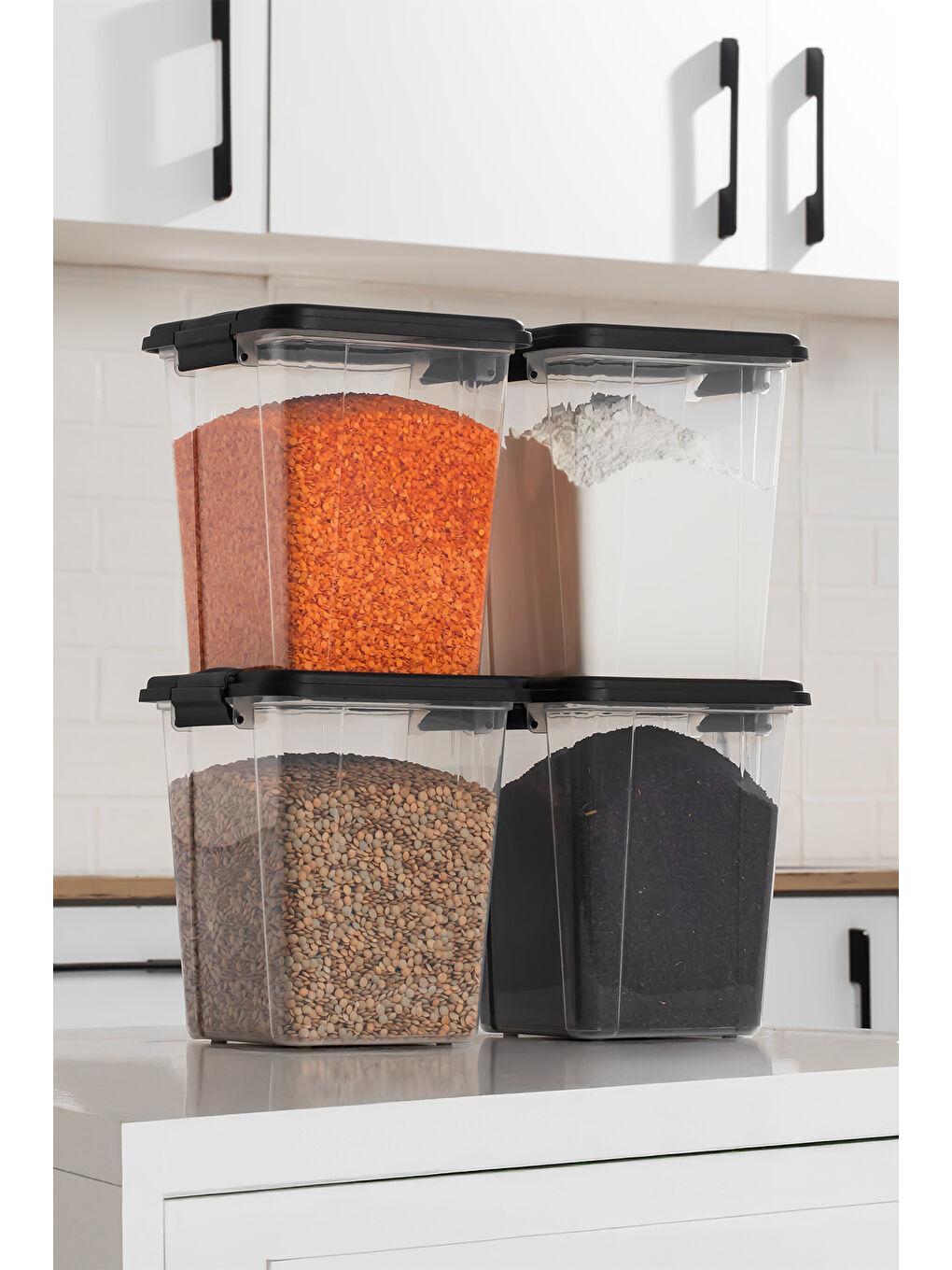 Siyah 4371 4lü Mega Boy Hava Geçirmez Deterjan Saklama Kabı Erzak Saklama Kabı Seti Gri 5lt-2