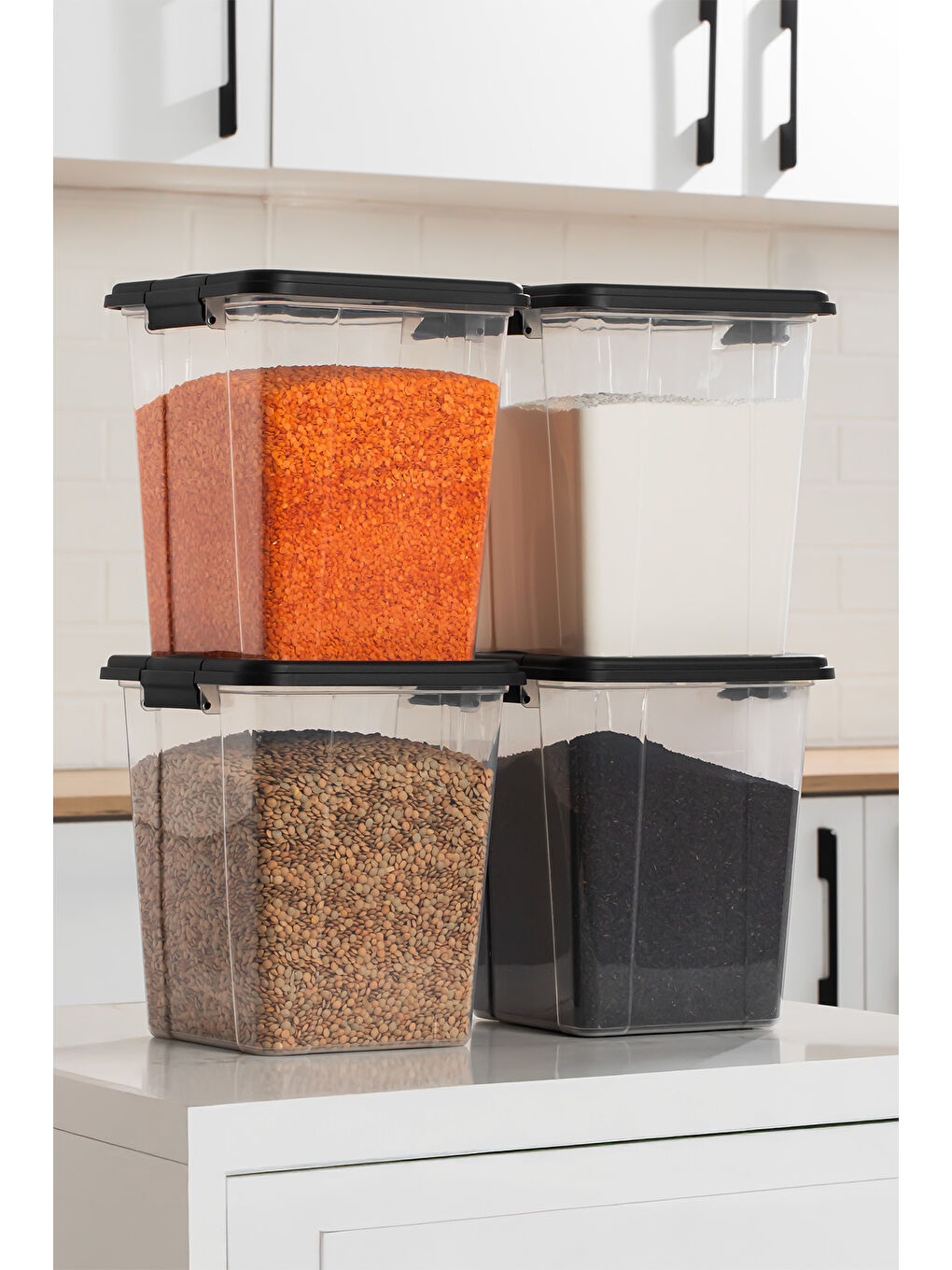 Siyah 4370 4lü Mega Boy Hava Geçirmez Deterjan Saklama Kabı Erzak Saklama Kabı Seti Gri 7,5lt-2