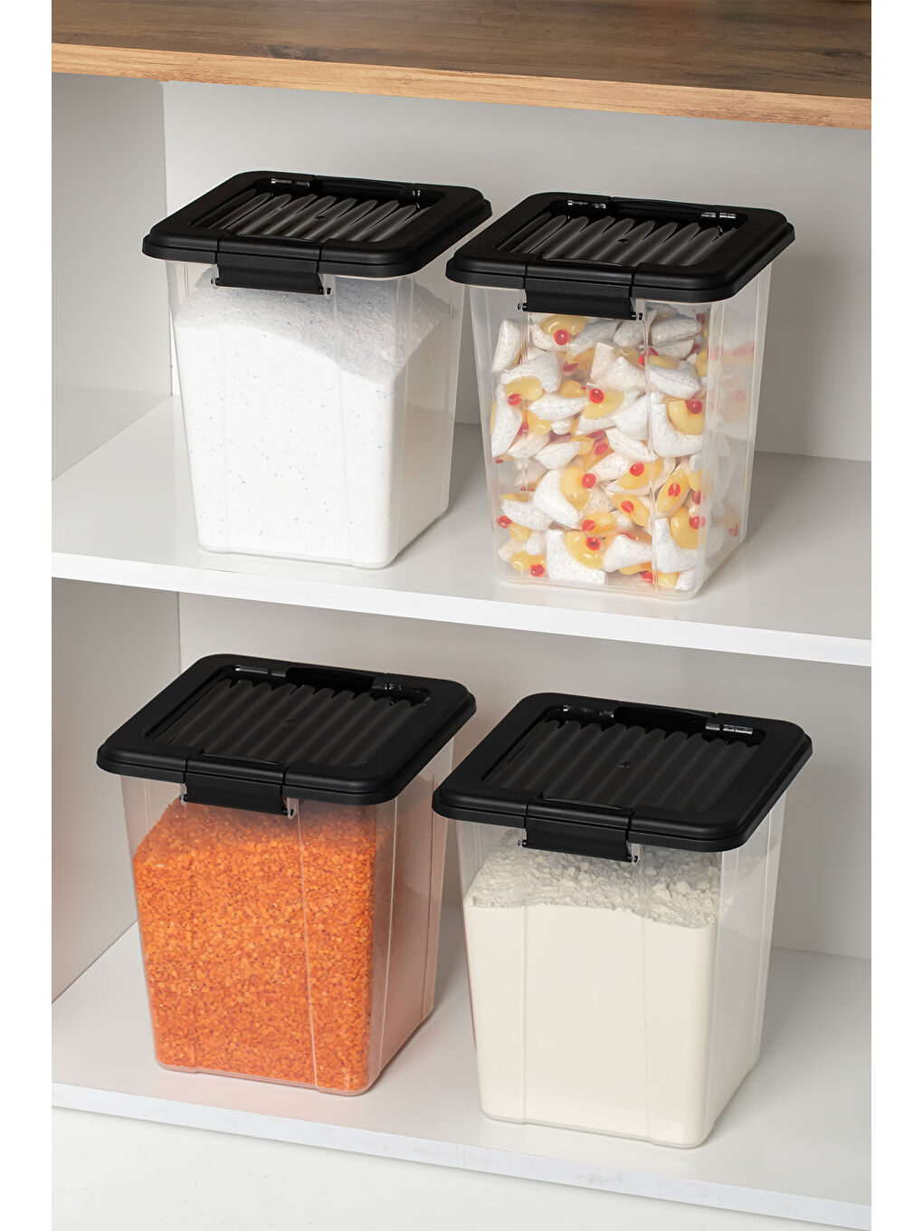 Siyah 4372 4lü Mega Boy Hava Geçirmez Deterjan Saklama Kabı Erzak Saklama Kabı Seti Gri 7,5+5lt-1