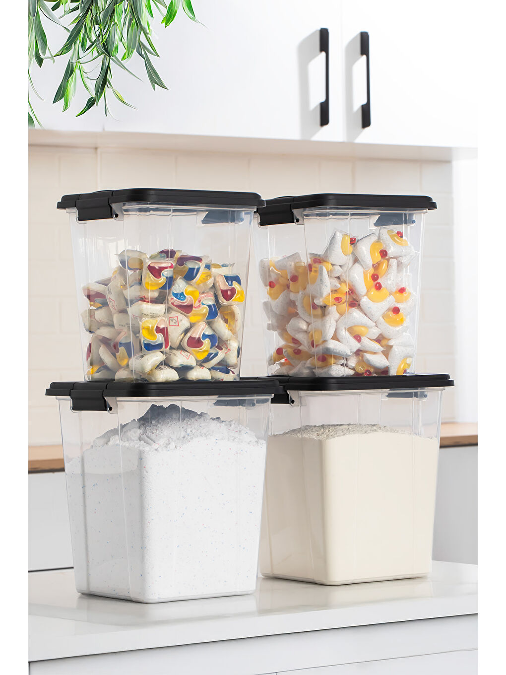 Siyah 4371 4lü Mega Boy Hava Geçirmez Deterjan Saklama Kabı Erzak Saklama Kabı Seti Gri 5lt-3