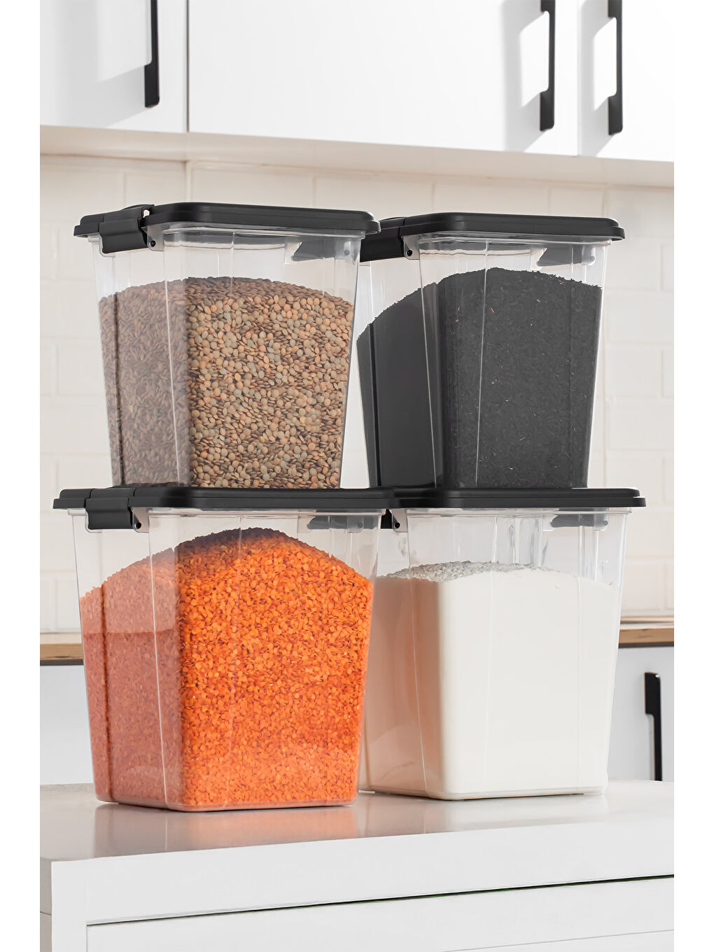 Siyah 4372 4lü Mega Boy Hava Geçirmez Deterjan Saklama Kabı Erzak Saklama Kabı Seti Gri 7,5+5lt-2