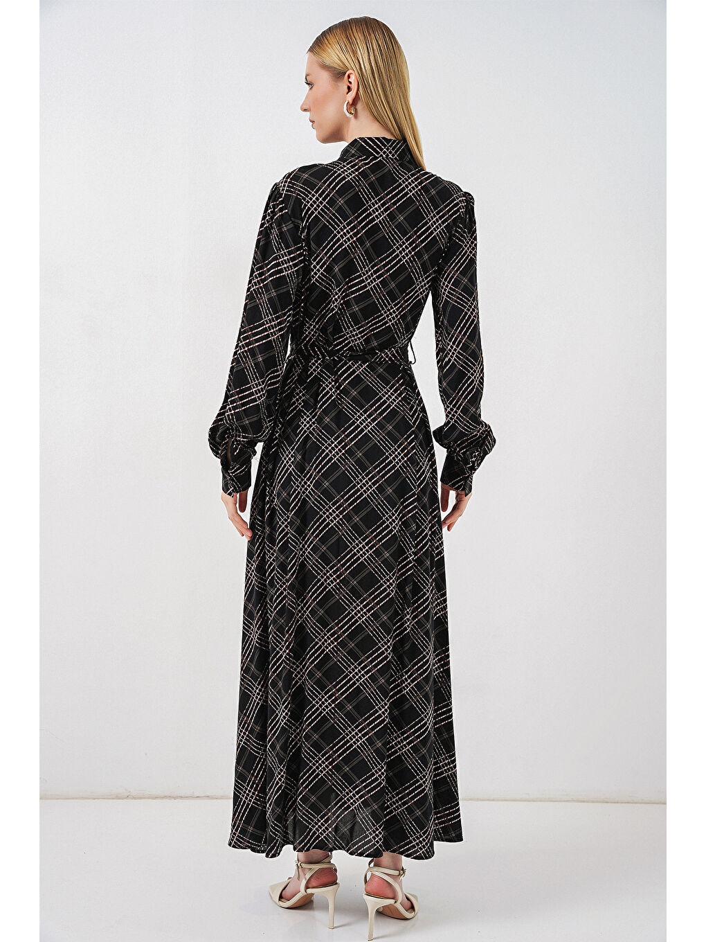 Kadın Boydan Düğmeli Uzun Tesettür Elbise 2588 - D. Siyah-5