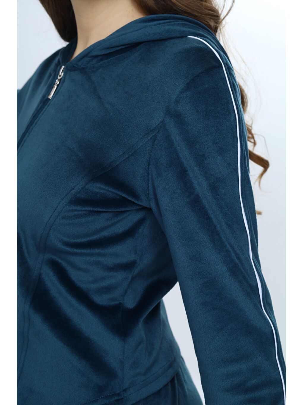 Petrol Kız Çocuk 2'li Takım Fermuarlı Kapüşonlu Cepli Sweatshirt & Beli Lastikli Bol Paça Cepli Eşofman Alt-5