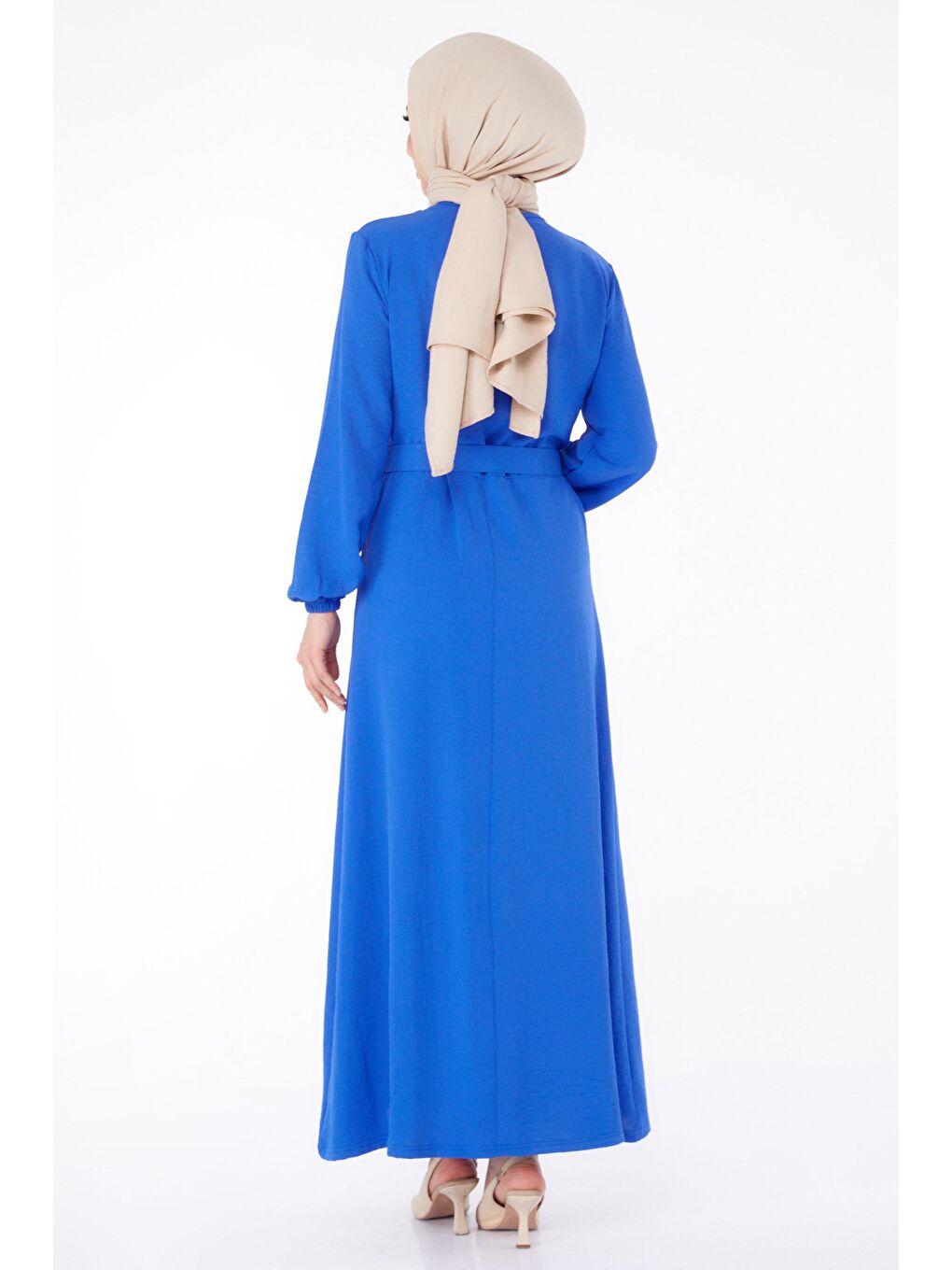 Bisiklet Yaka Kadın Mavi Tesettür Elbise - 25380-4