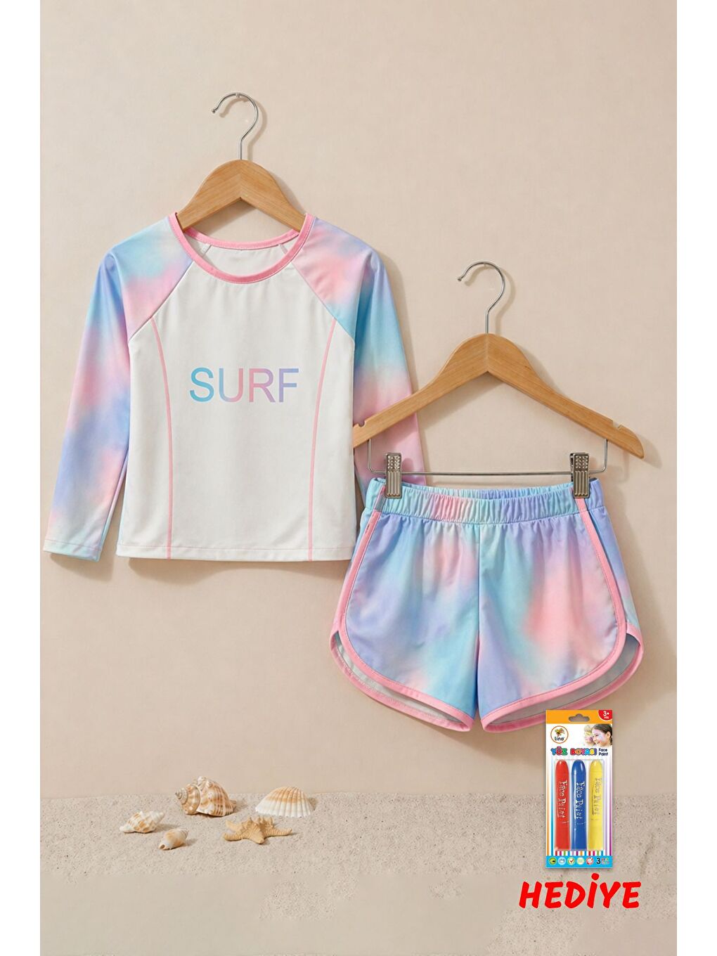 Beyaz Surf Baskılı Renkli Kız Çocuk Uzun Kollu Spor Mayo Takımı