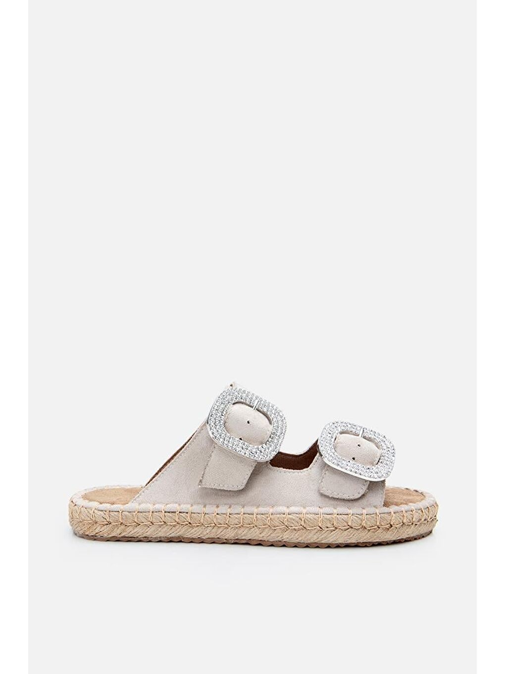 Kadın Bej  Tokalı Kemerli Düz Terlik-3