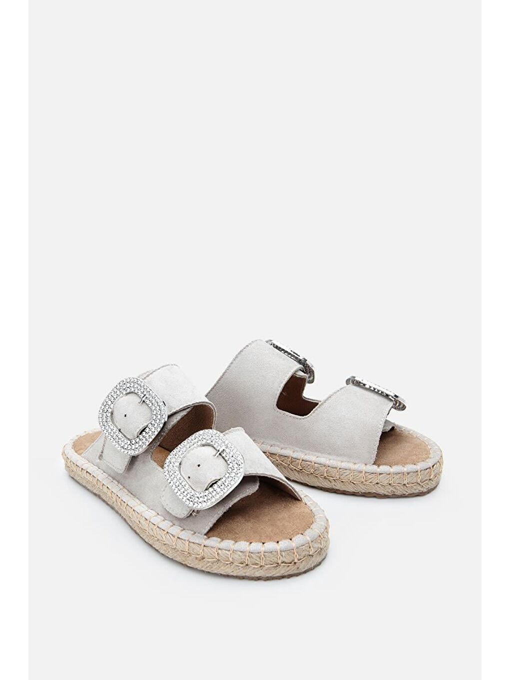 Kadın Bej  Tokalı Kemerli Düz Terlik-4